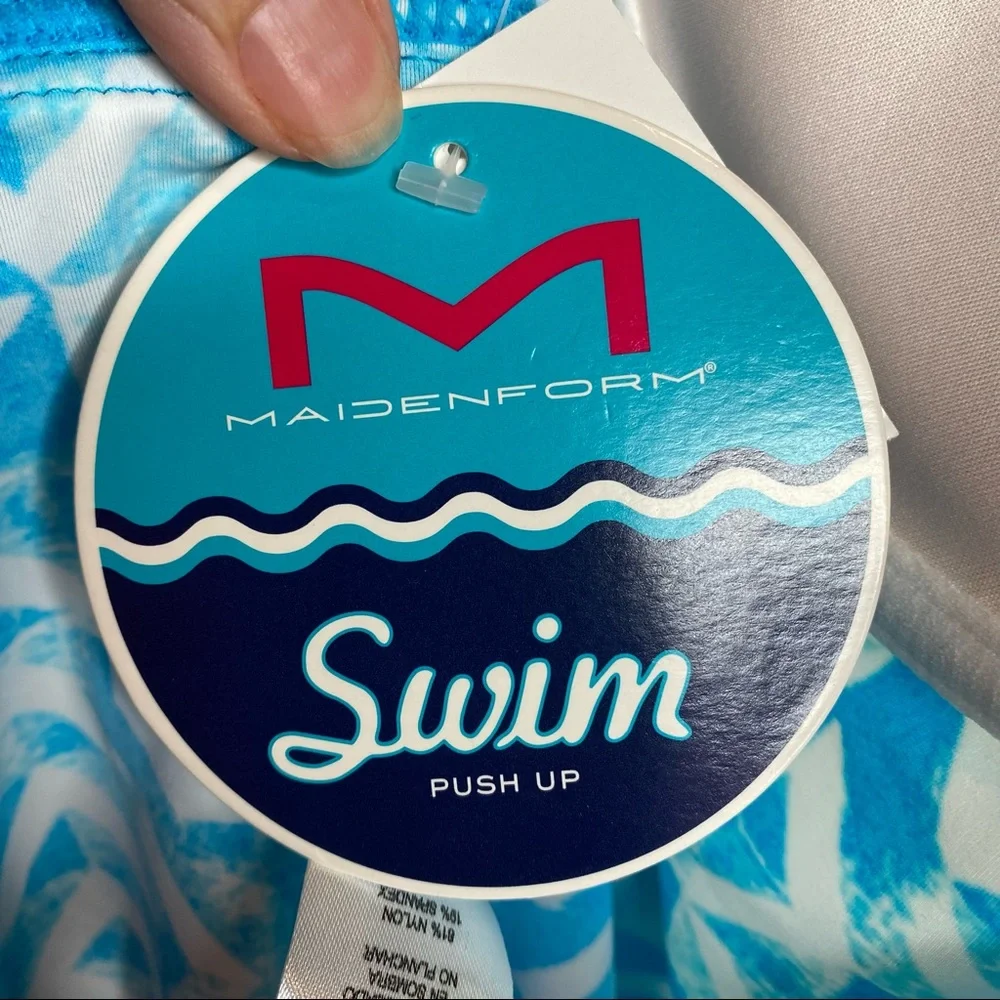 Maidenform Swim By the Sea Tankini Push Up Bra Fit Blue & White Print XSmall